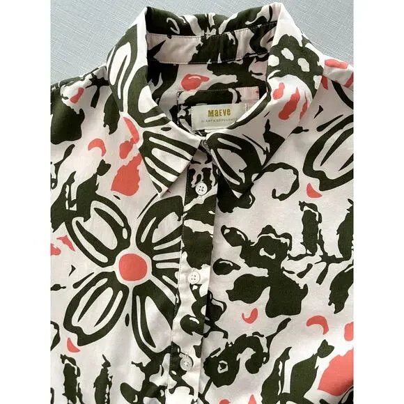 Maeve Anthropologie Sz XS Bettina Shirtdress Cotton Abstract Mini Babydoll Boho - Picture 7 of 16